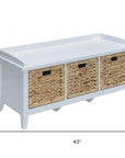 43" White Distressed Solid Wood Storage Bench with Baskets