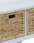 43" White Distressed Solid Wood Storage Bench with Baskets