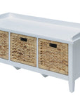 43" White Distressed Solid Wood Storage Bench with Baskets