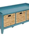 43" White Distressed Solid Wood Storage Bench with Baskets