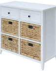 30" White Wood And Water Hyacinth Accent Cabinet With Six Drawers