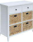 30" White Wood And Water Hyacinth Accent Cabinet With Six Drawers