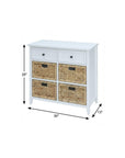 30" White Wood And Water Hyacinth Accent Cabinet With Six Drawers