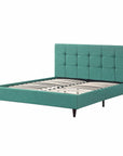 Turquoise Tufted Fabric Upholstered Queen Bed Frame