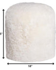 18" White Genuine Sheepskin Cylindrical Pouf Ottoman