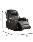 34" Black Leather Match Power Heated Massage Recliner