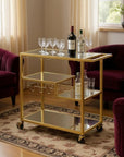 40" Clear and Gold Glass and Iron Rolling Prep Table