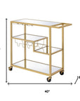 40" Clear and Gold Glass and Iron Rolling Prep Table