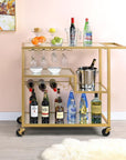 40" Clear and Gold Glass and Iron Rolling Prep Table