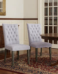 Set of Two Tufted Gray Upholstered Fabric Dining Side Chairs
