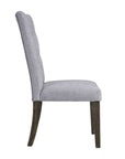 Set of Two Tufted Gray Upholstered Fabric Dining Side Chairs