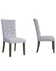 Set of Two Tufted Gray Upholstered Fabric Dining Side Chairs