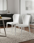Set of Two White Upholstered Faux Leather Dining Side Chairs