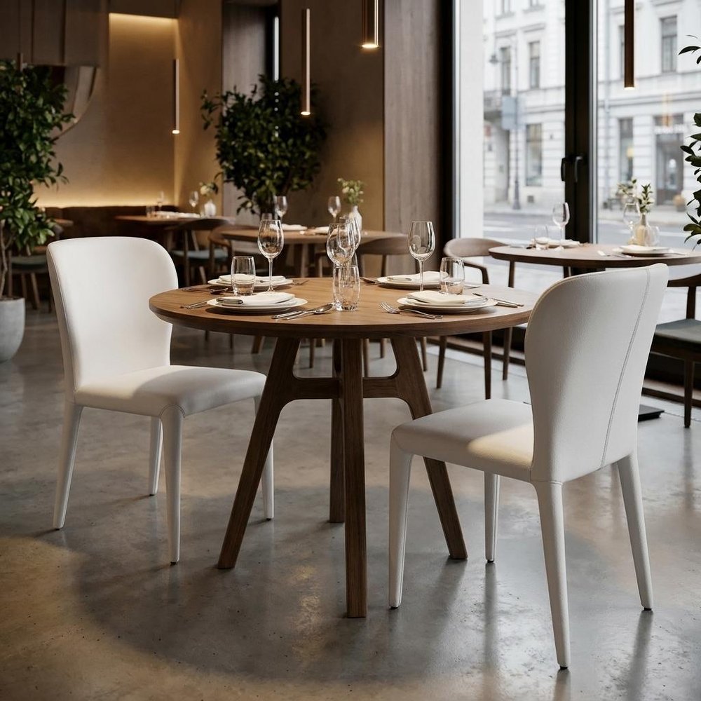 Set of Two White Upholstered Faux Leather Dining Side Chairs