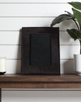 4" x 6" Black Cowhide Picture Frame with Mat