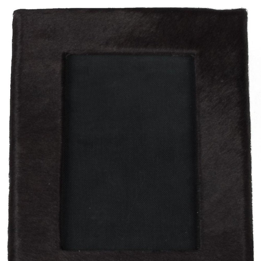 4" x 6" Black Cowhide Picture Frame with Mat