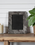 4" x 6" Black Cowhide Picture Frame with Mat