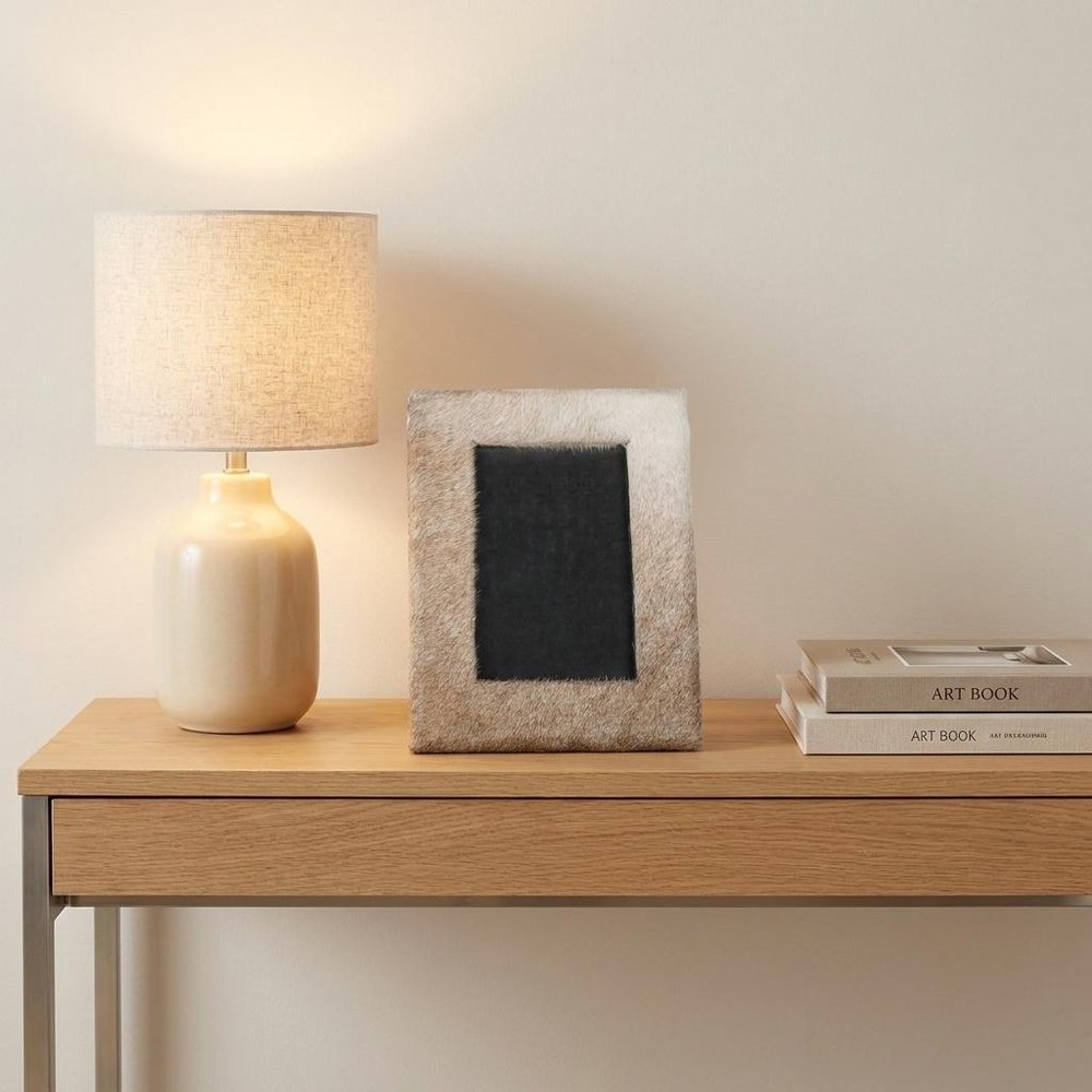 4" x 6" Black Cowhide Picture Frame with Mat