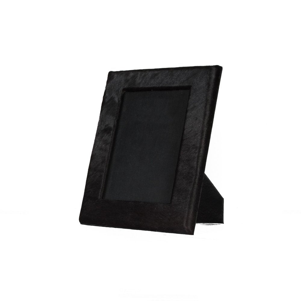 5" x 7" Black Cowhide Hanging &amp; Tabletop Picture Frame with Mat