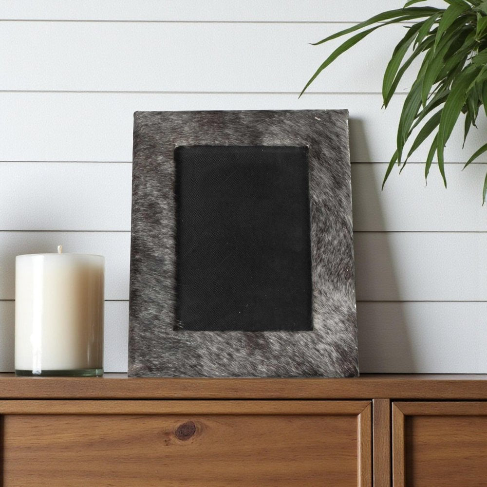 5" x 7" Gray Cowhide Hanging &amp; Tabletop Picture Frame with Mat