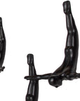 Set of Three Black Resin Diving Man Hanging Dimensional Sculpture