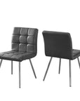 Set of Two Tufted Gray And Silver Upholstered Faux Leather Dining Side Chairs