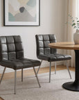 Set of Two Tufted Gray And Silver Upholstered Faux Leather Dining Side Chairs