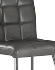 Set of Two Tufted Gray And Silver Upholstered Faux Leather Dining Side Chairs