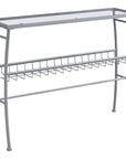 42" Clear and Silver Glass and Metal Console Table With Shelf