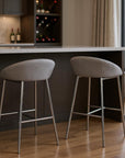 Set of Two 30" Gray And Silver Fabric And Metal Low Back Bar Chairs