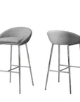 Set of Two 30" Gray And Silver Fabric And Metal Low Back Bar Chairs