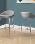 Set of Two 30" Gray And Silver Fabric And Metal Low Back Bar Chairs