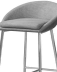 Set of Two 30" Gray And Silver Fabric And Metal Low Back Bar Chairs