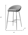 Set of Two 30" Gray And Silver Fabric And Metal Low Back Bar Chairs