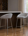 Set of Two 30" Gray And Silver Fabric And Metal Low Back Bar Chairs