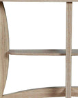47" Taupe Half Moon Three Leg Console Table With Shelves