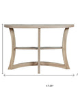 47" Taupe Half Moon Three Leg Console Table With Shelves