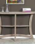 47" Taupe Half Moon Three Leg Console Table With Shelves