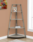 60" Taupe Wood Four Tier Corner Bookcase