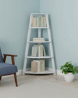 White Wood Four Tier Corner Bookcase