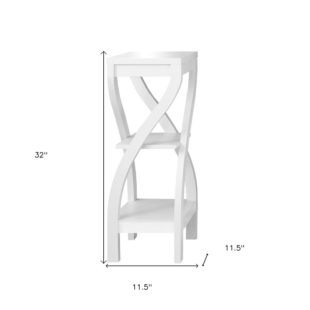 32" White Wood Square End Table With Two Shelves