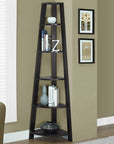 71" Espresso Wood Five Tier Corner Bookcase