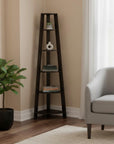 71" Espresso Wood Five Tier Corner Bookcase