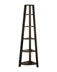 71" Espresso Wood Five Tier Corner Bookcase