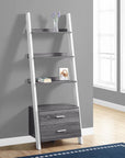 69" Gray and White Wood Ladder Bookcase With Two drawers