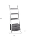 69" Gray and White Wood Ladder Bookcase With Two drawers