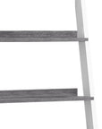 69" Gray and White Wood Ladder Bookcase With Two drawers