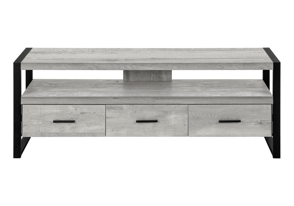59" Black and Gray Cabinet Enclosed Storage TV Stand