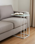 18.25" X 10.25" X 24" White Metal Tempered Glass Accent Table