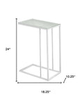 18.25" X 10.25" X 24" White Metal Tempered Glass Accent Table